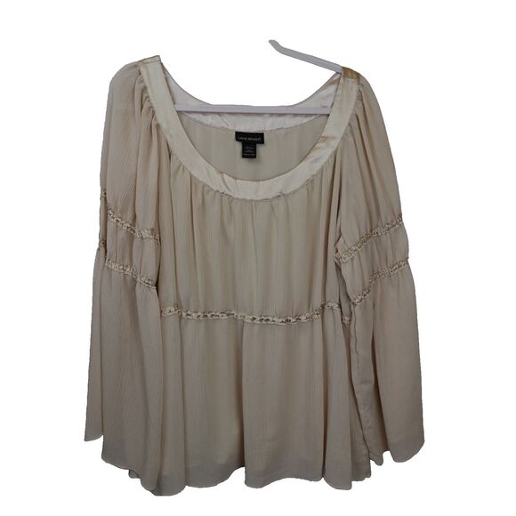 Lane Bryant Blouse Womens Plus Sz 22/25 Beige Peasant Boho Empire Flowy Ethereal - Picture 1 of 9